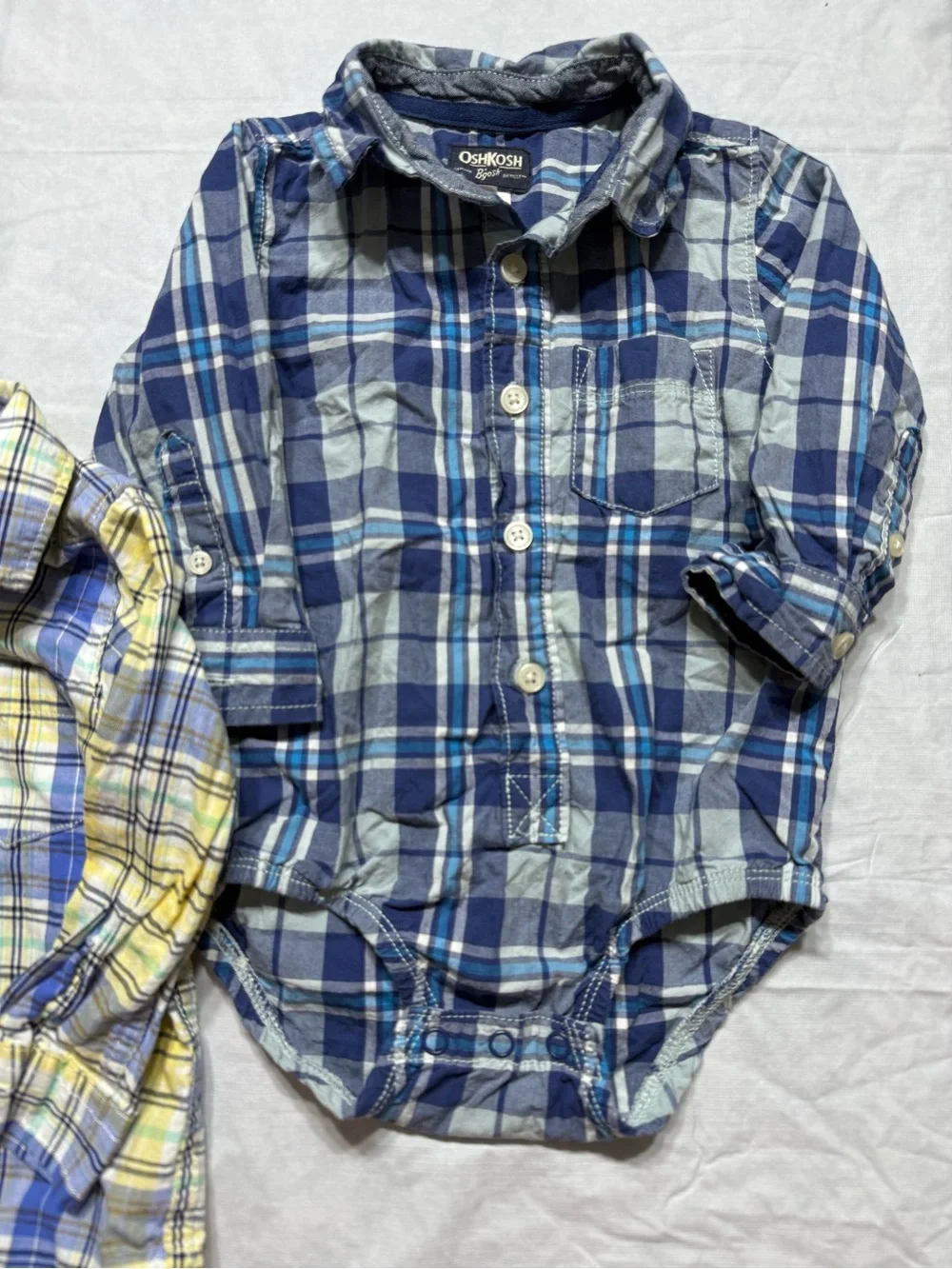 OshKosh B'gosh Blue Plaid Long-Sleeve Baby Bodysuit Shirts Bundle Size 18 Months